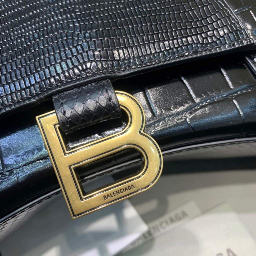 Balenciaga 593546 Hourglass Small Top Handle Crocodile Bag Black Gold | balenciaga 593546 hourglass small top handle crocodile bag 63