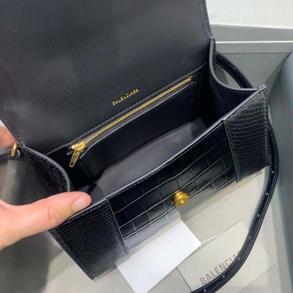 Balenciaga 593546 Hourglass Small Top Handle Crocodile Bag Black Gold | balenciaga 593546 hourglass small top handle crocodile bag 65