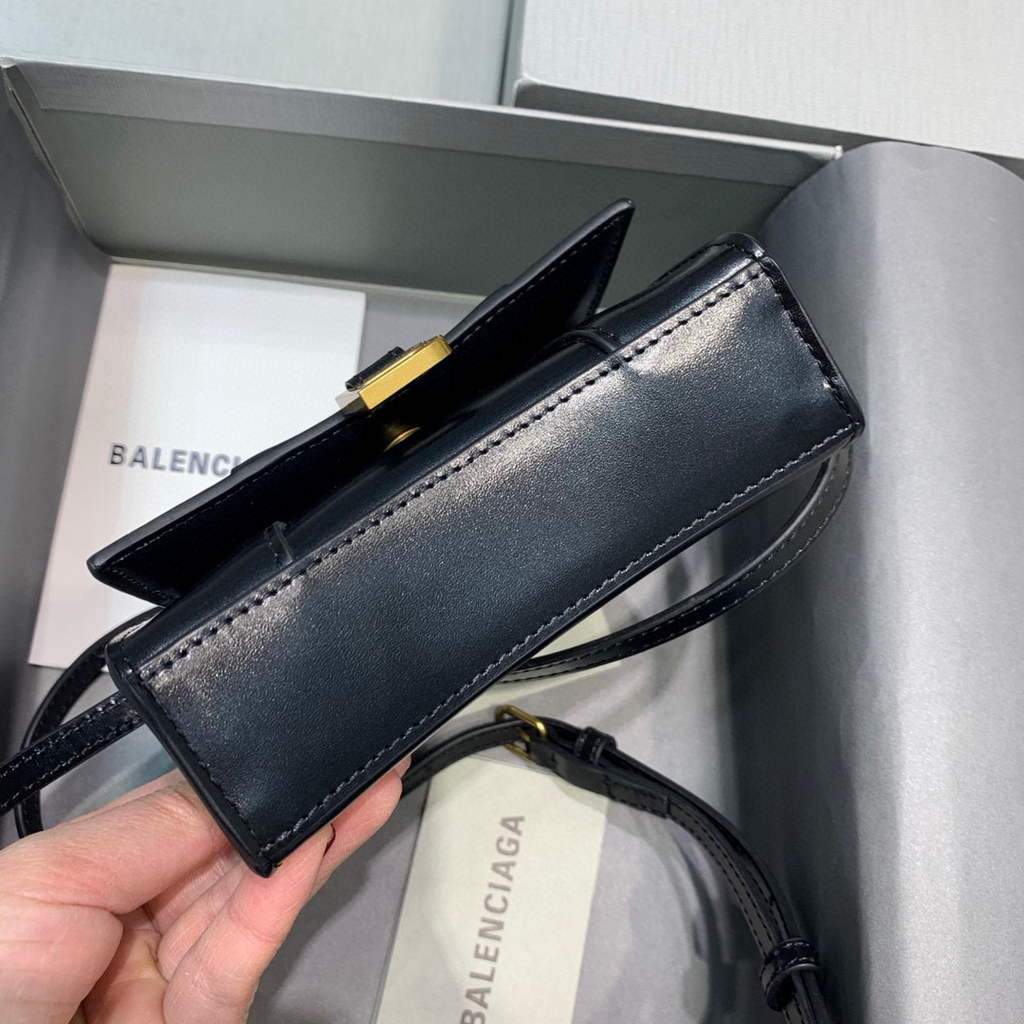 Balenciaga 664676 Hourglass Mini Top Handle Bag Black Gold | balenciaga 664676 hourglass mini top handle crocodile bag 69