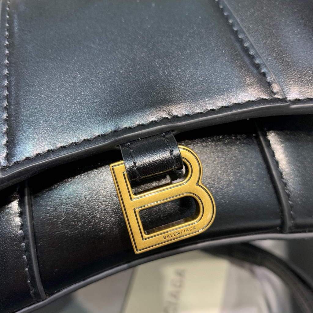 Balenciaga 664676 Hourglass Mini Top Handle Bag Black Gold | balenciaga 664676 hourglass mini top handle crocodile bag 70