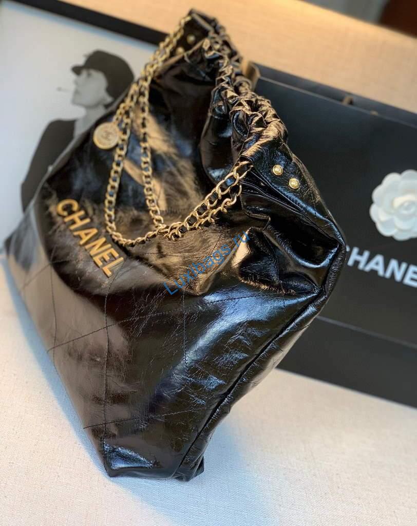 Chanel A68200 Large Chain Shopping Bag Black Gold | chanel a68200 large chain shopping bag 50