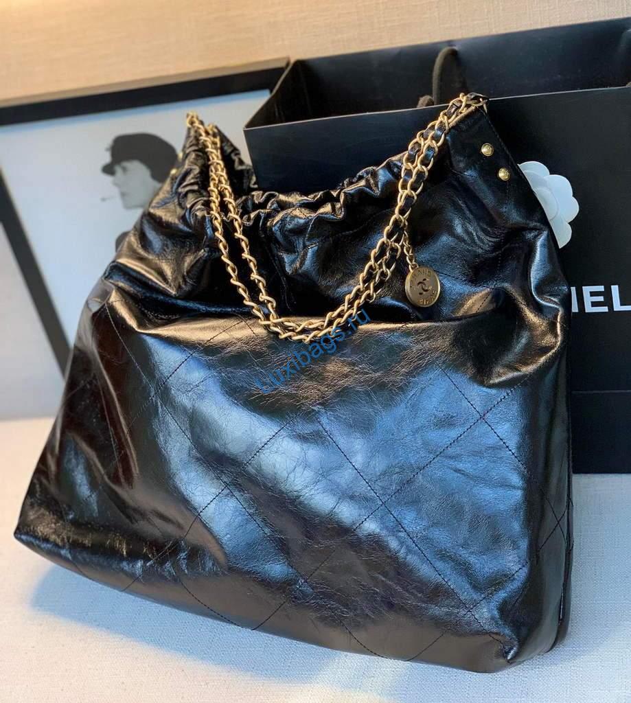 Chanel A68200 Large Chain Shopping Bag Black White | chanel a68200 large chain shopping bag 60