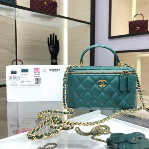 Chanel AP2199 Vanity With Chain Lambskin Gold Tone Green