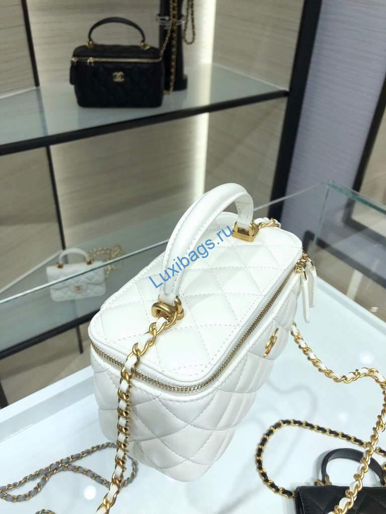 Chanel AP2199 Vanity With Chain Lambskin Gold Tone White | chanel ap2199 vanity with chain lambskin 49