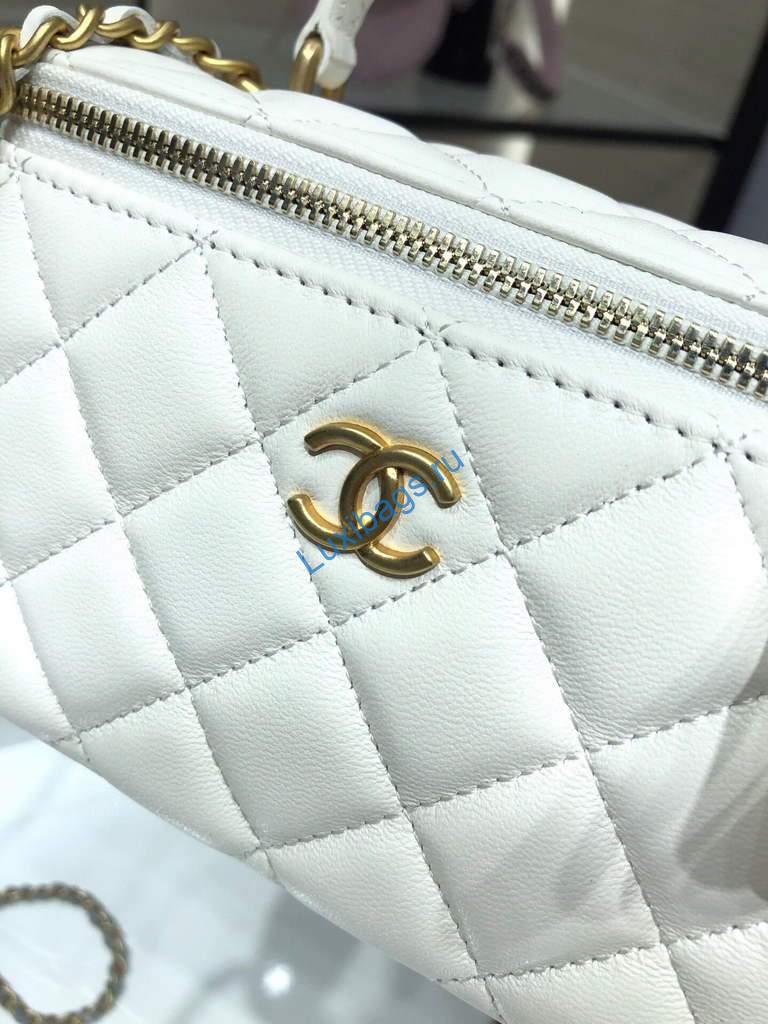 Chanel AP2199 Vanity With Chain Lambskin Gold Tone White | chanel ap2199 vanity with chain lambskin 51