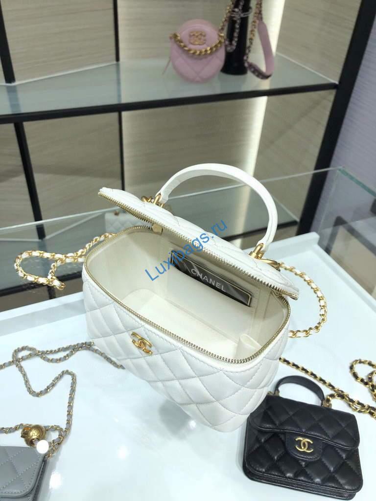 Chanel AP2199 Vanity With Chain Lambskin Gold Tone White | chanel ap2199 vanity with chain lambskin 53