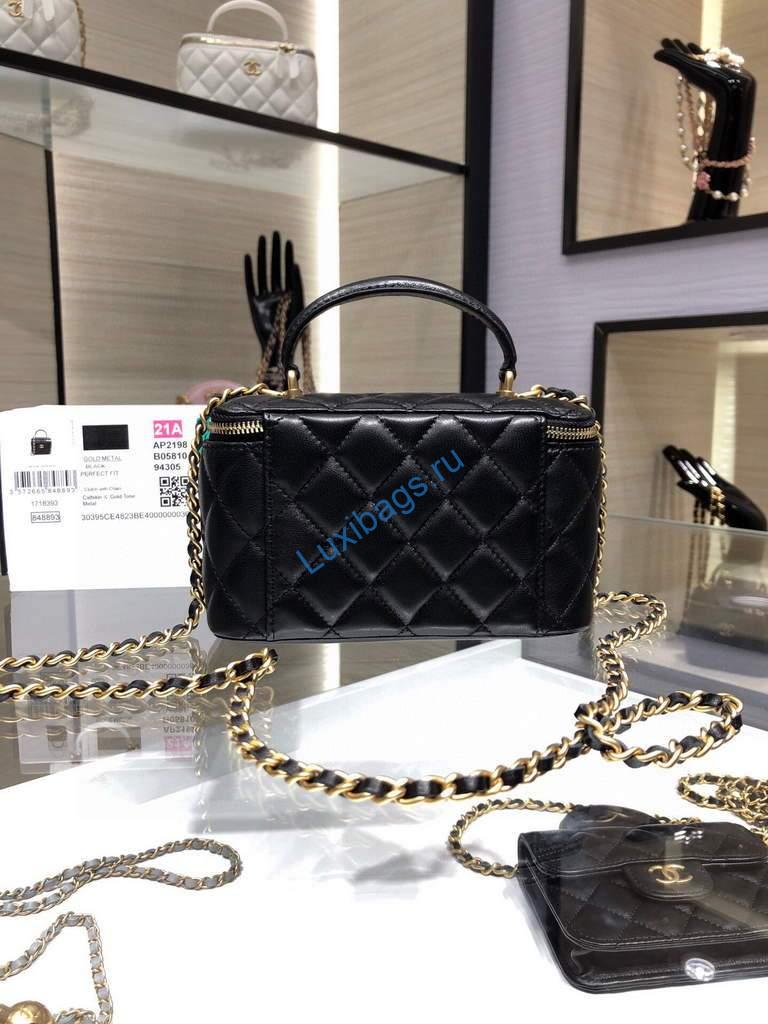 Chanel AP2199 Vanity With Chain Lambskin Gold Tone Black | chanel ap2199 vanity with chain lambskin 57