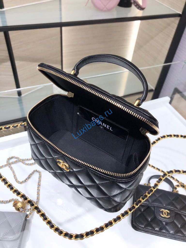 Chanel AP2199 Vanity With Chain Lambskin Gold Tone Black | chanel ap2199 vanity with chain lambskin 62