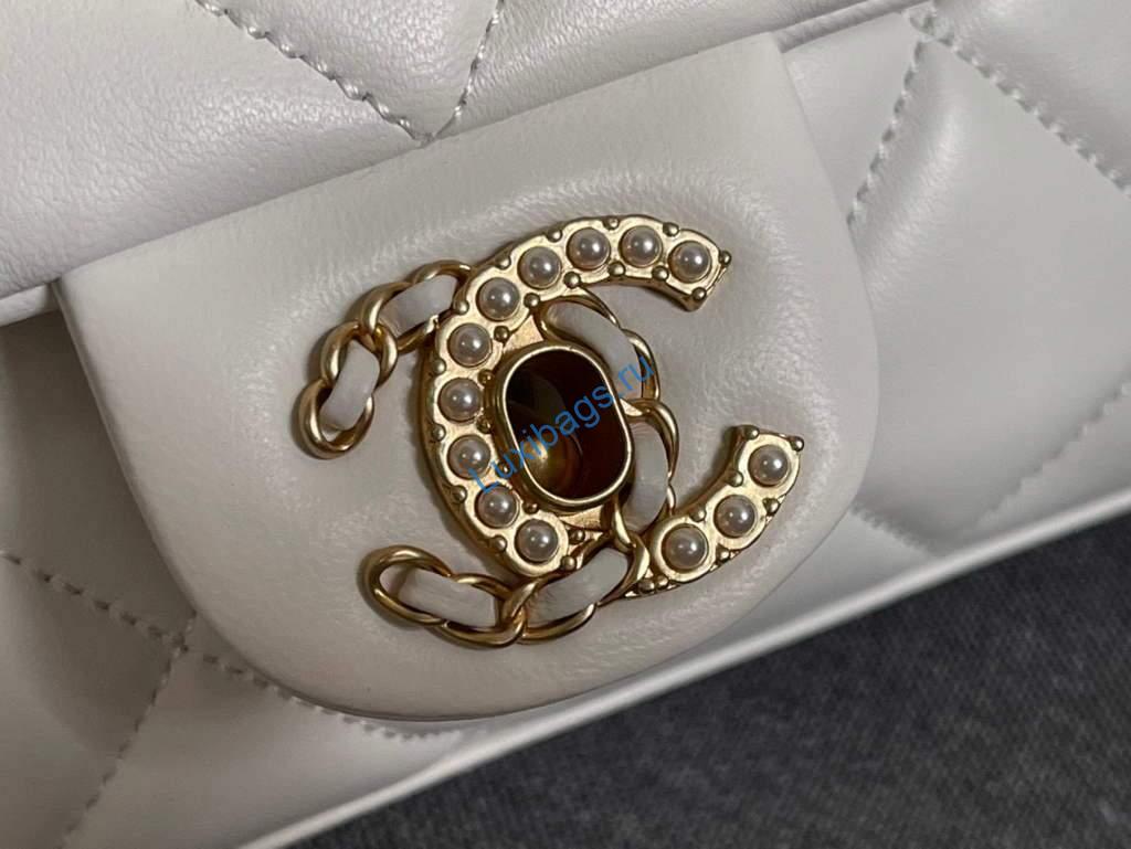 Chanel AS2563 Flap Bag Lambskin Gold Metal White | chanel as2563 flap bag lambskin 13