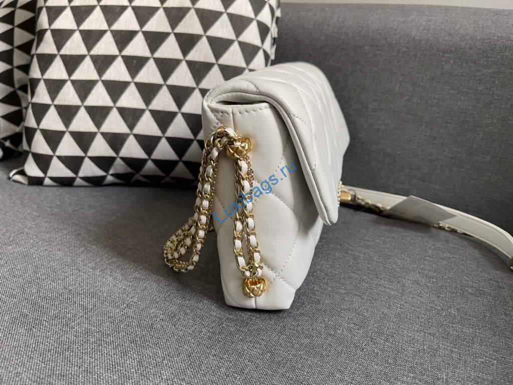 Chanel AS2563 Flap Bag Lambskin Gold Metal White | chanel as2563 flap bag lambskin 14