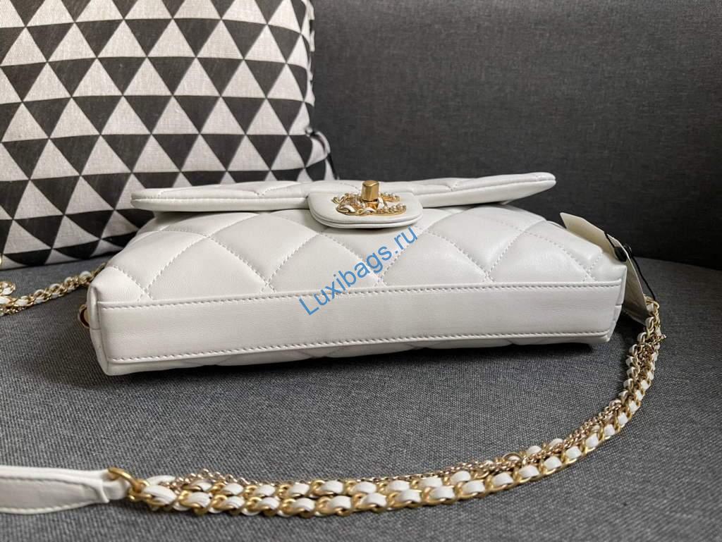 Chanel AS2563 Flap Bag Lambskin Gold Metal White | chanel as2563 flap bag lambskin 15