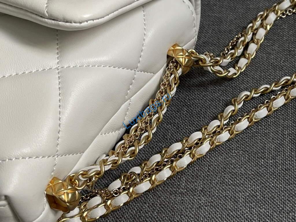 Chanel AS2563 Flap Bag Lambskin Gold Metal White | chanel as2563 flap bag lambskin 16