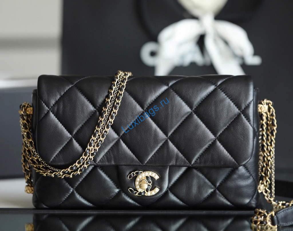 Chanel AS2563 Flap Bag Lambskin Gold Metal Black | chanel as2563 flap bag lambskin 30