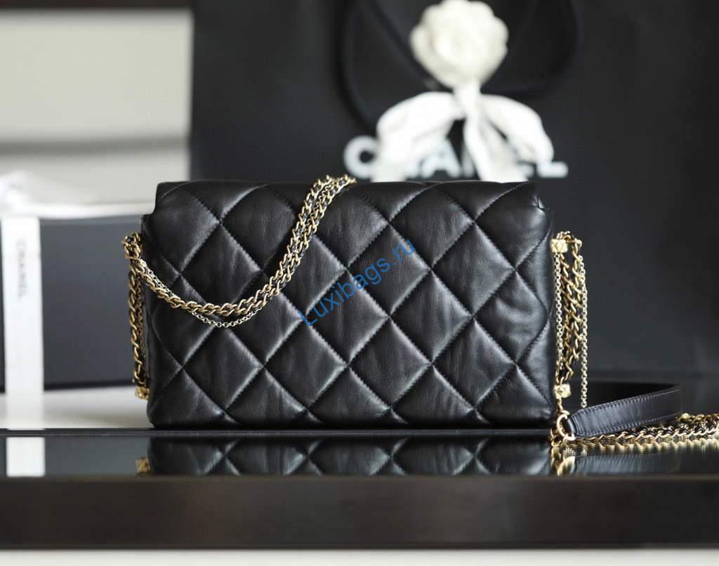 Chanel AS2563 Flap Bag Lambskin Gold Metal Black | chanel as2563 flap bag lambskin 31