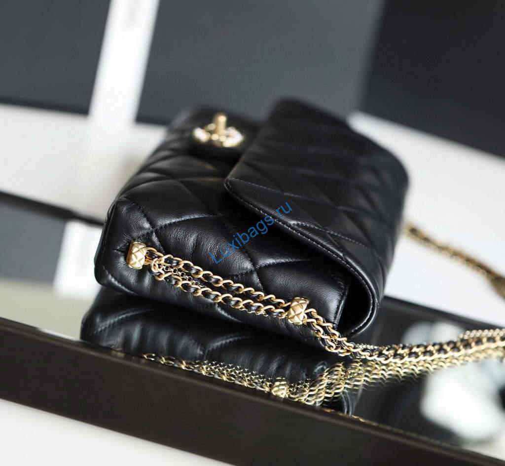Chanel AS2563 Flap Bag Lambskin Gold Metal Black | chanel as2563 flap bag lambskin 33