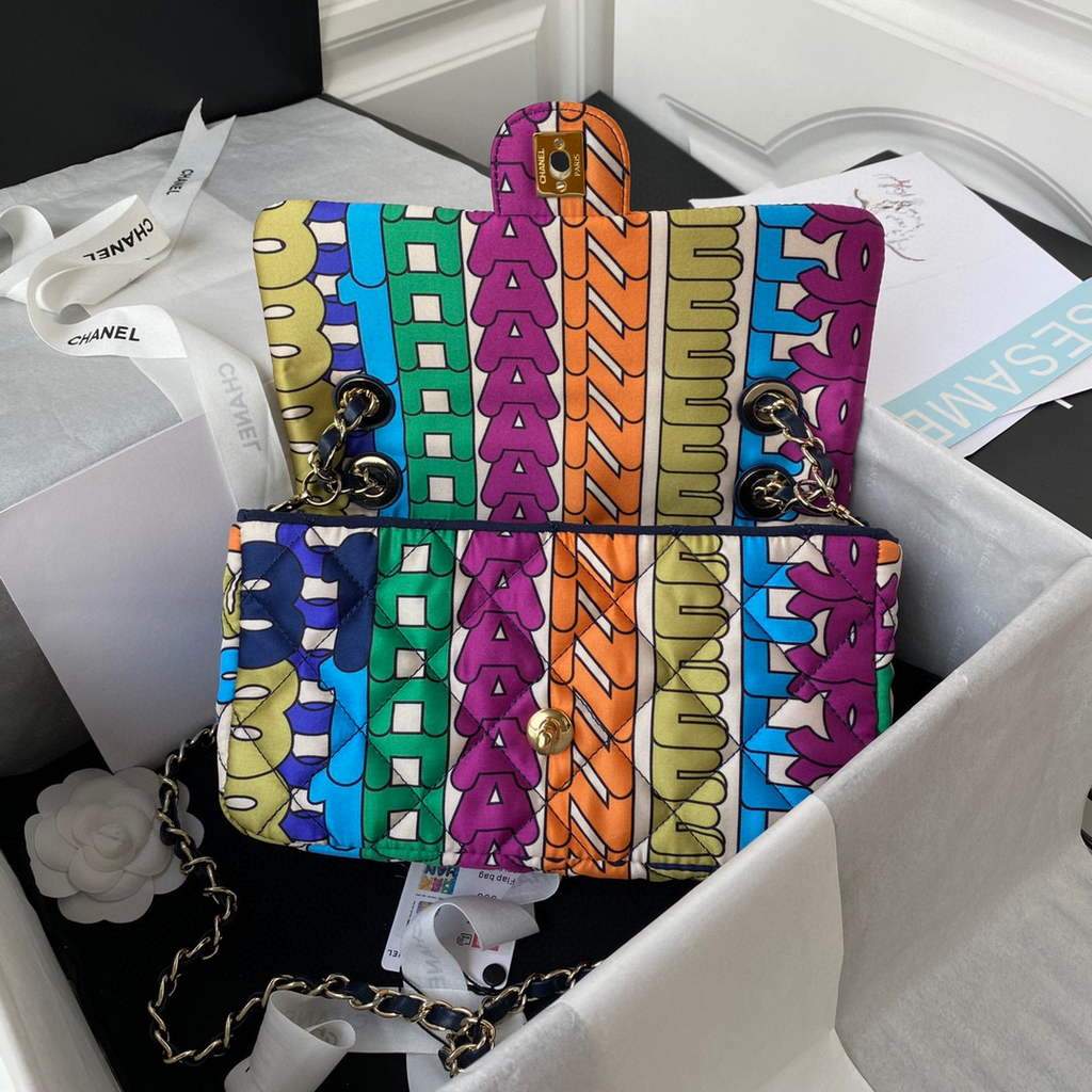 Chanel AS2897 Flap Bag Printed Fabric Gold Tone Metal Multicolor | chanel as2897 flap bag printed fabric gold tone metal multicolor 16