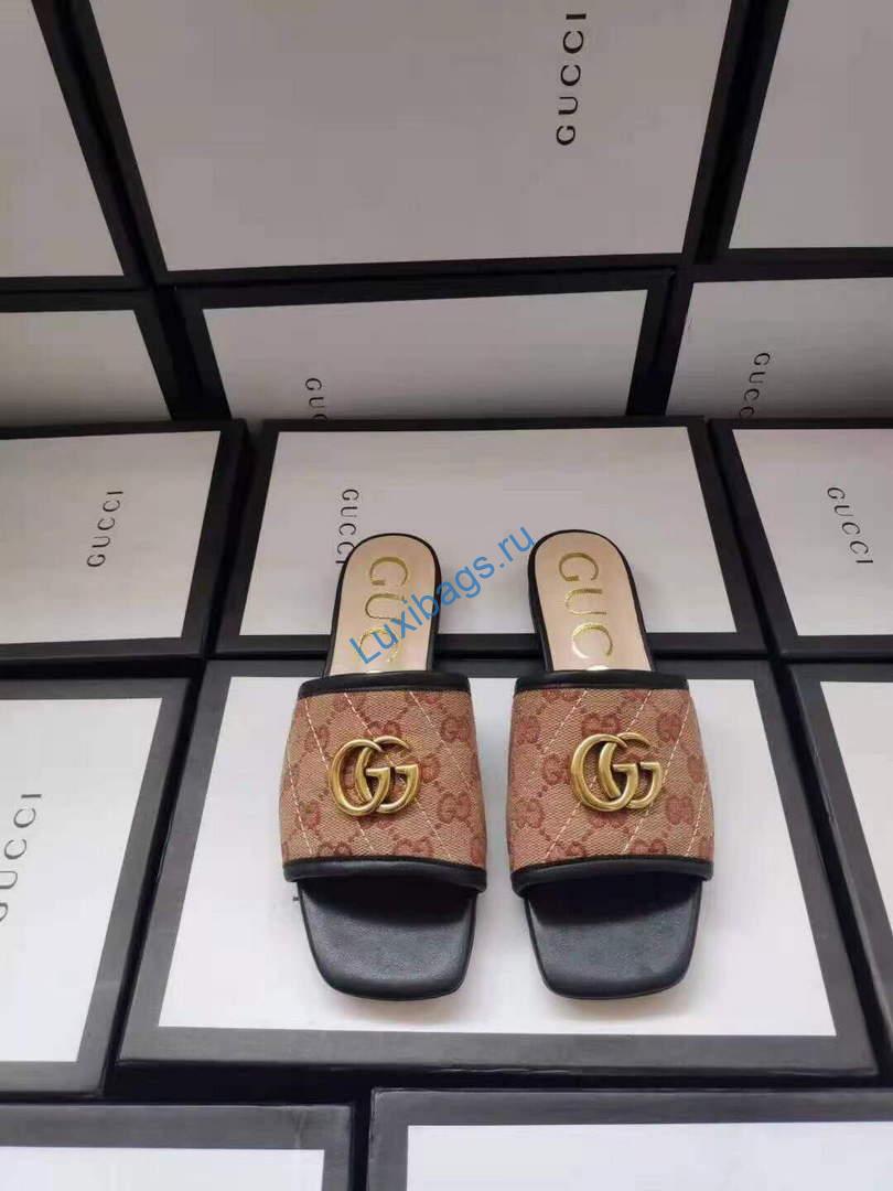 Gucci 619893 Women's GG Matelassé Canvas Slide Sandal Black | gucci 619893 womens gg matelasse canvas slide sandal 4 voguebags.ru