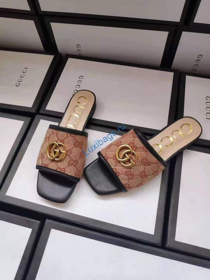 Gucci 619893 Women's GG Matelassé Canvas Slide Sandal Black
