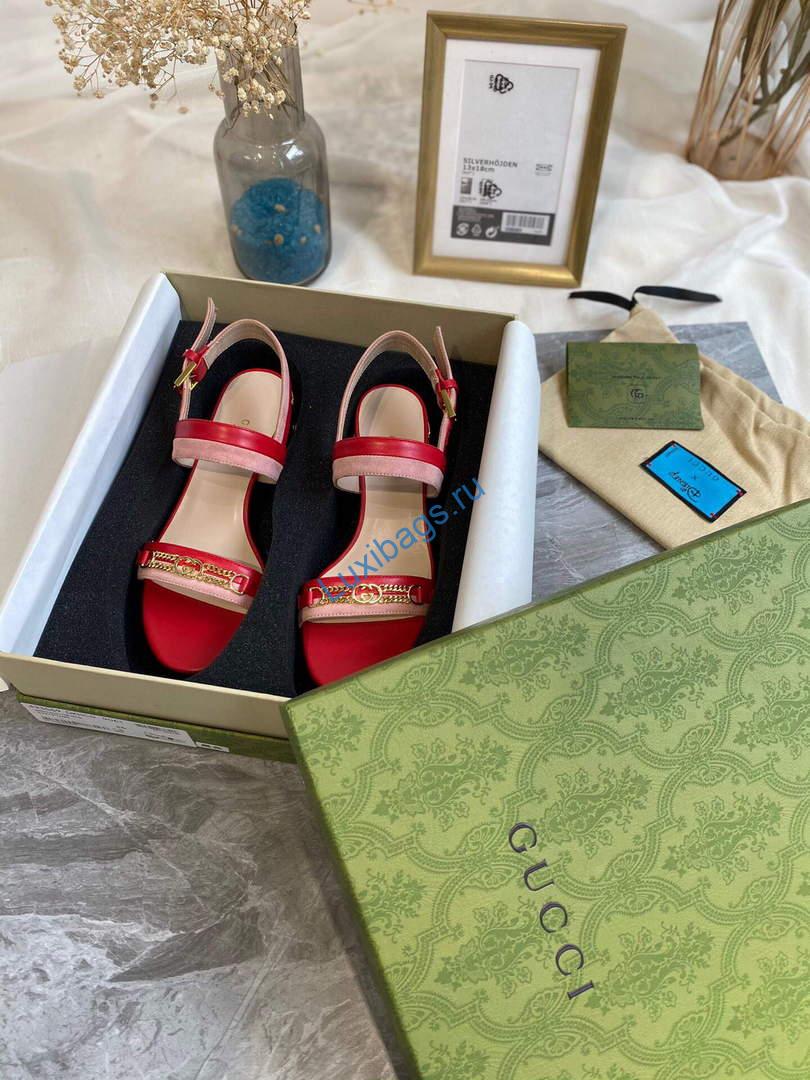 Gucci 655409 Women's Sandal With Chain-Shaped Heel Leather Red | gucci 655409 womens sandal with chain shaped heel leather 1 voguebags.ru