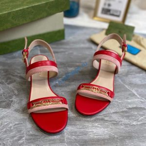 Gucci 655409 Women's Sandal With Chain-Shaped Heel Leather Red