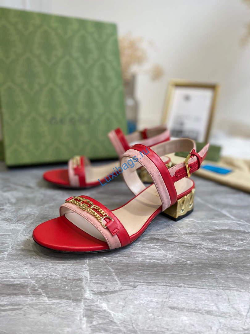 Gucci 655409 Women's Sandal With Chain-Shaped Heel Leather Red | gucci 655409 womens sandal with chain shaped heel leather 4 voguebags.ru