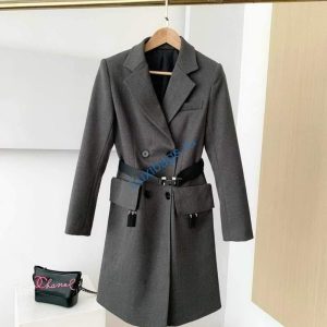 Prada Women's Clothing Single-Breasted Jacket Gray 88031