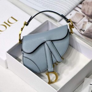 Dior M6008 Bag Saddle Super Mini Bag Cowhide Leather Light Blue