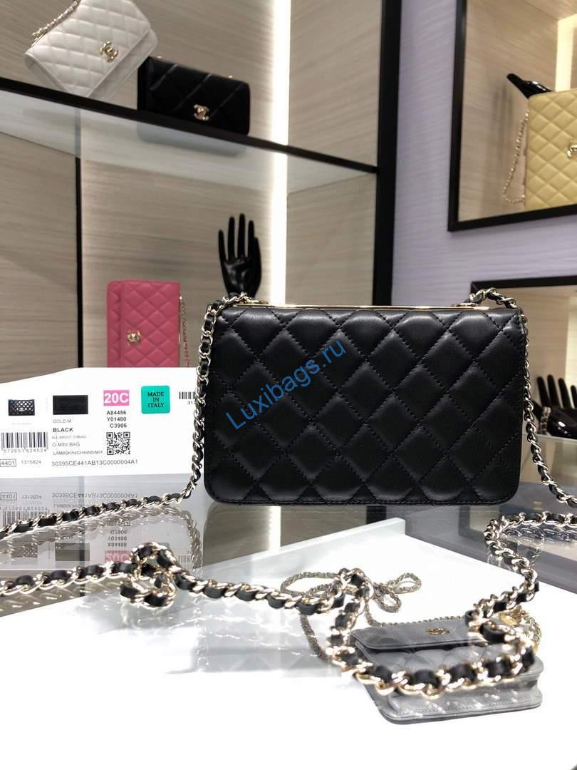 Chanel A84456 Chevron Trendy CC Wallet On Chain WOC Bag Lambskin Black | voguebags.ru 648
