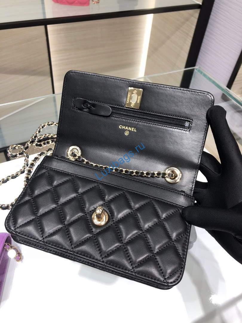 Chanel A84456 Chevron Trendy CC Wallet On Chain WOC Bag Lambskin Black | voguebags.ru 652