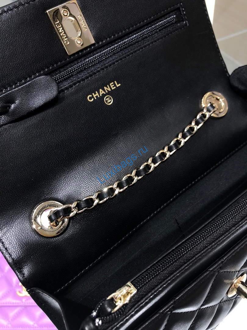 Chanel A84456 Chevron Trendy CC Wallet On Chain WOC Bag Lambskin Black | voguebags.ru 655