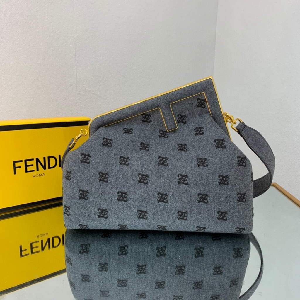 Fendi FIRST Medium Bag Blue flannel bag with embroidery 8BP127