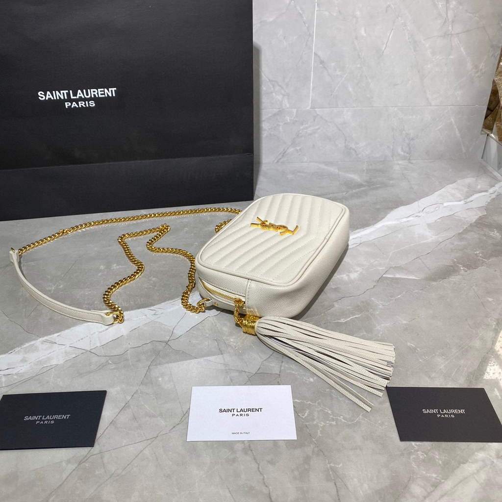 YSL 612579 Yves Saint Laurent 585040 Lou Mini Bags White with gold | ysl 612579 yves saint laurent 585040 lou mini bags 25