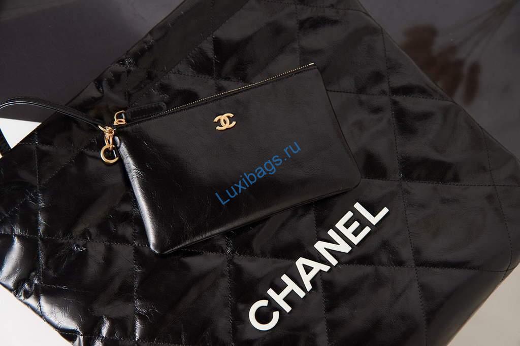 Chanel Shopping Bag Tote AS3261 Black with White | chanel shopping bag tote as3261 47