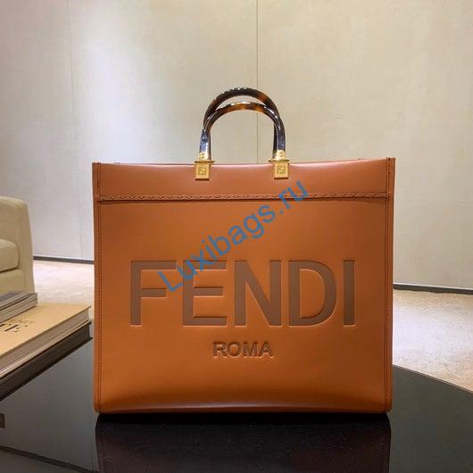 Fendi 8BH386 Sunshine Medium Fendi Tote Leather Bag 8266S Brown