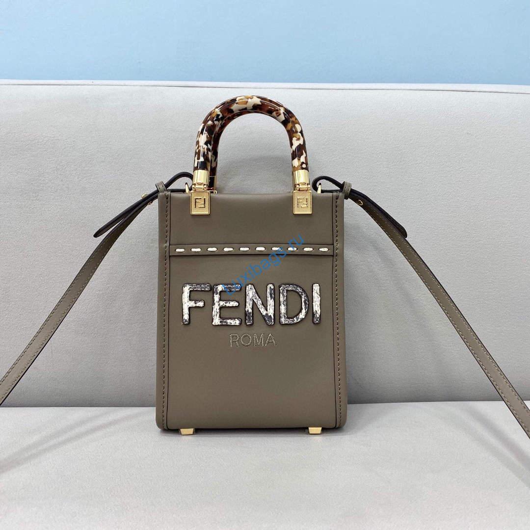 Fendi 8BS051 MINI SUNSHINE SHOPPER Gray leather and elaphe mini-bag | fendi 8bs051 mini sunshine shopper gray leather and elaphe mini bag 2