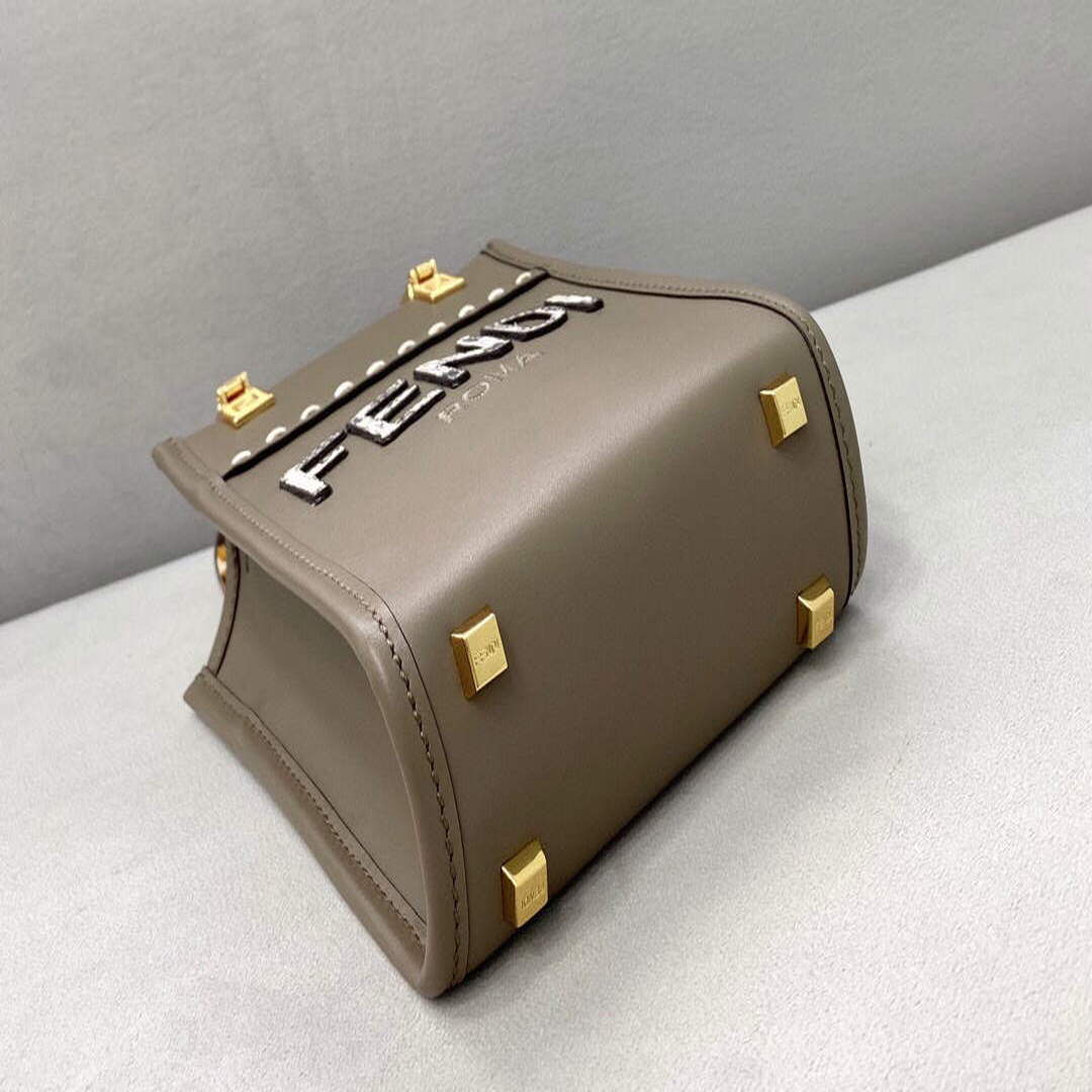 Fendi 8BS051 MINI SUNSHINE SHOPPER Gray leather and elaphe mini-bag | fendi 8bs051 mini sunshine shopper gray leather and elaphe mini bag 4