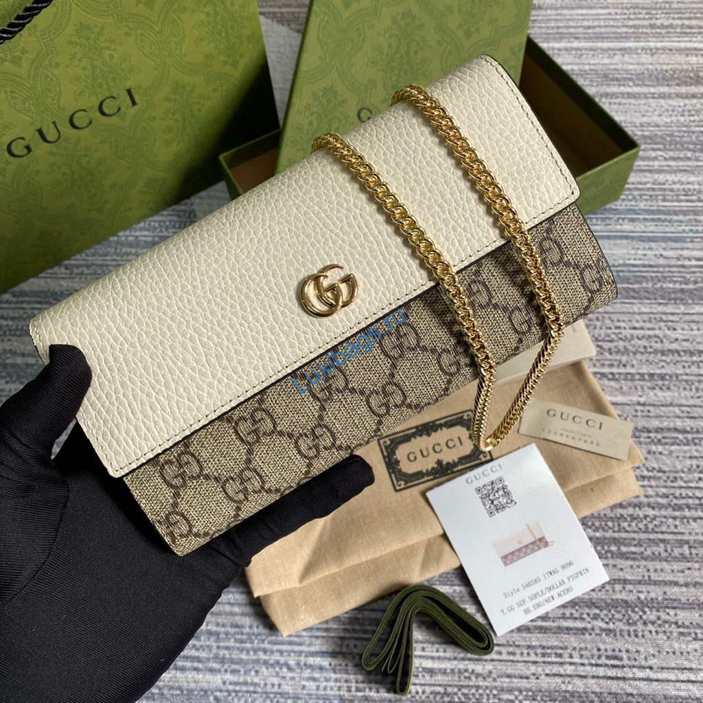 Gucci 546585 GG Marmont Chain Wallet White