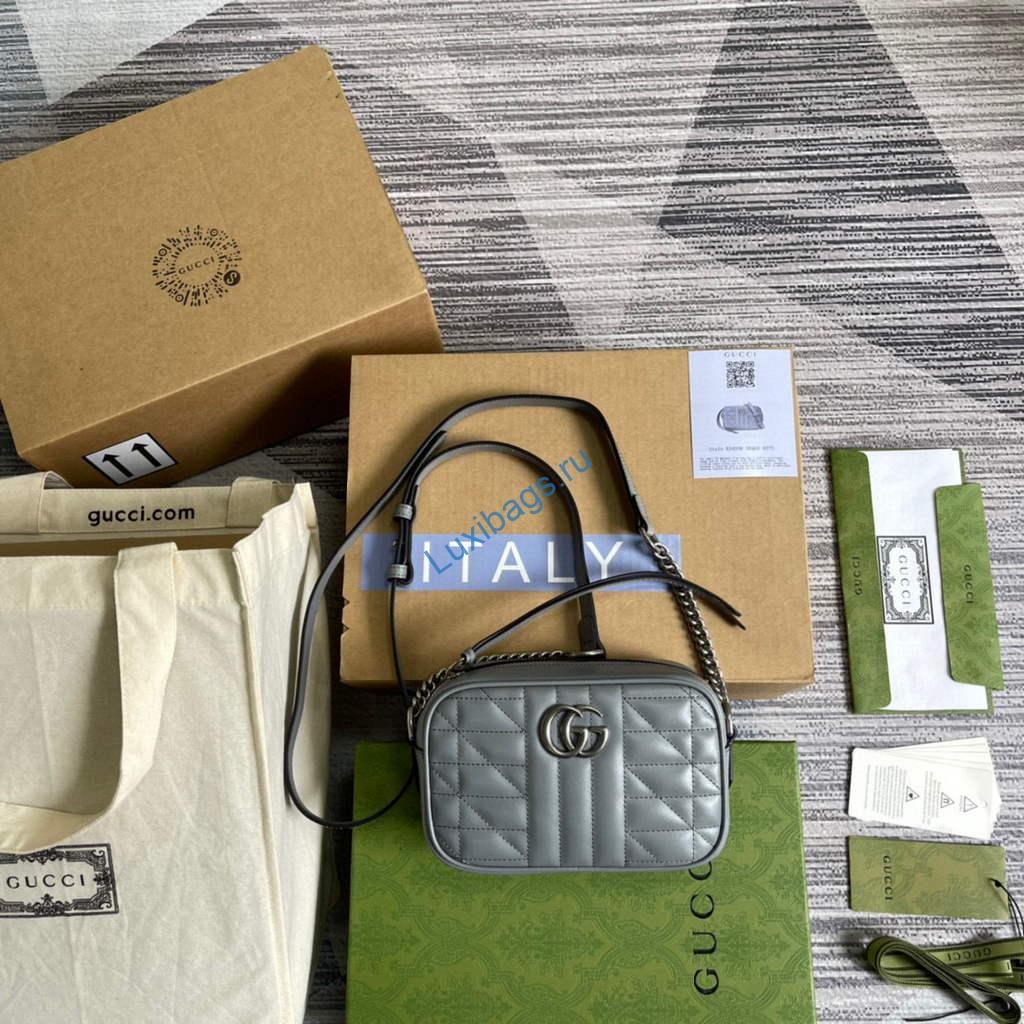 Gucci 634936 GG Marmont Mini Shoulder Bag Gray