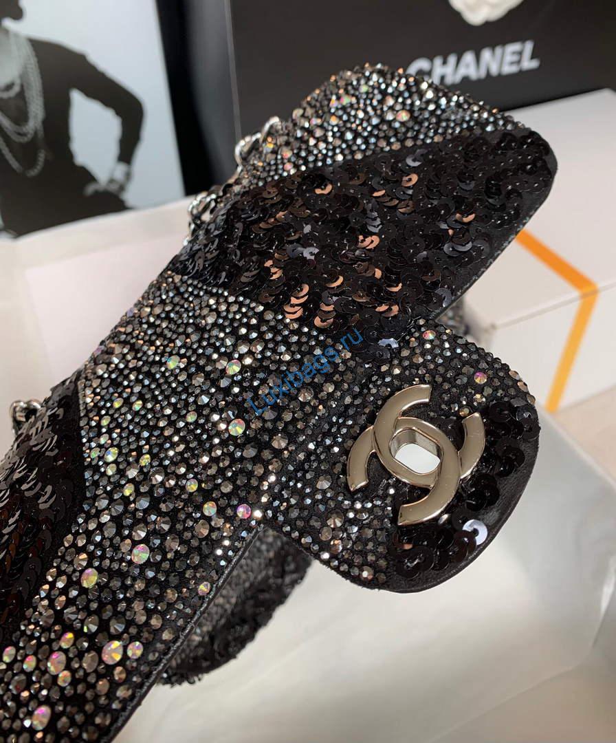 Chanel 2022 CF Flap Rhinestone Limited Edition Bag Sequins Black | chanel 2022 cf flap rhinestone limited edition bag black 04