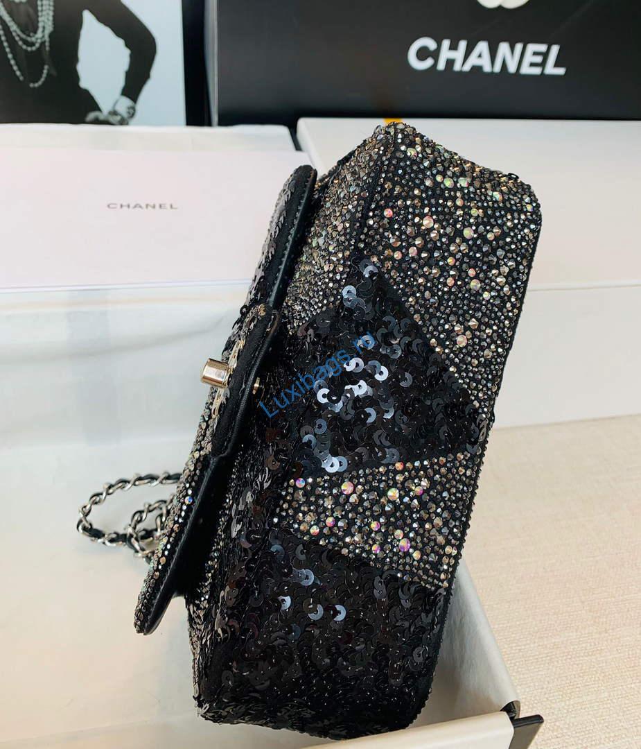 Chanel 2022 CF Flap Rhinestone Limited Edition Bag Sequins Black | chanel 2022 cf flap rhinestone limited edition bag black 05