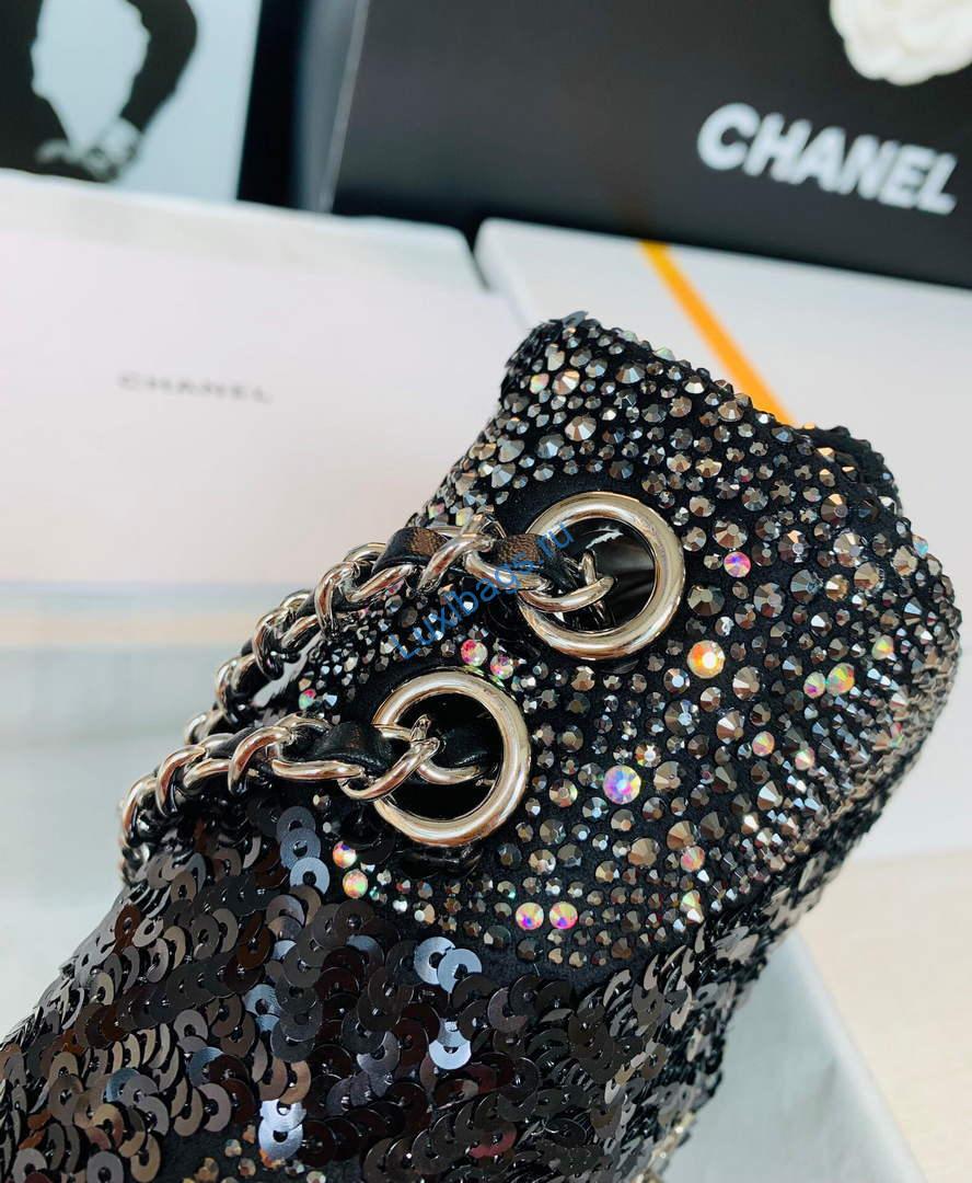 Chanel 2022 CF Flap Rhinestone Limited Edition Bag Sequins Black | chanel 2022 cf flap rhinestone limited edition bag black 06