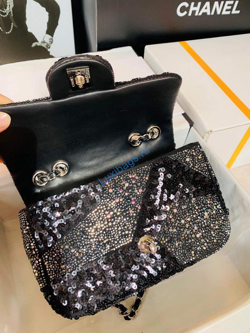 Chanel 2022 CF Flap Rhinestone Limited Edition Bag Sequins Black | chanel 2022 cf flap rhinestone limited edition bag black 08