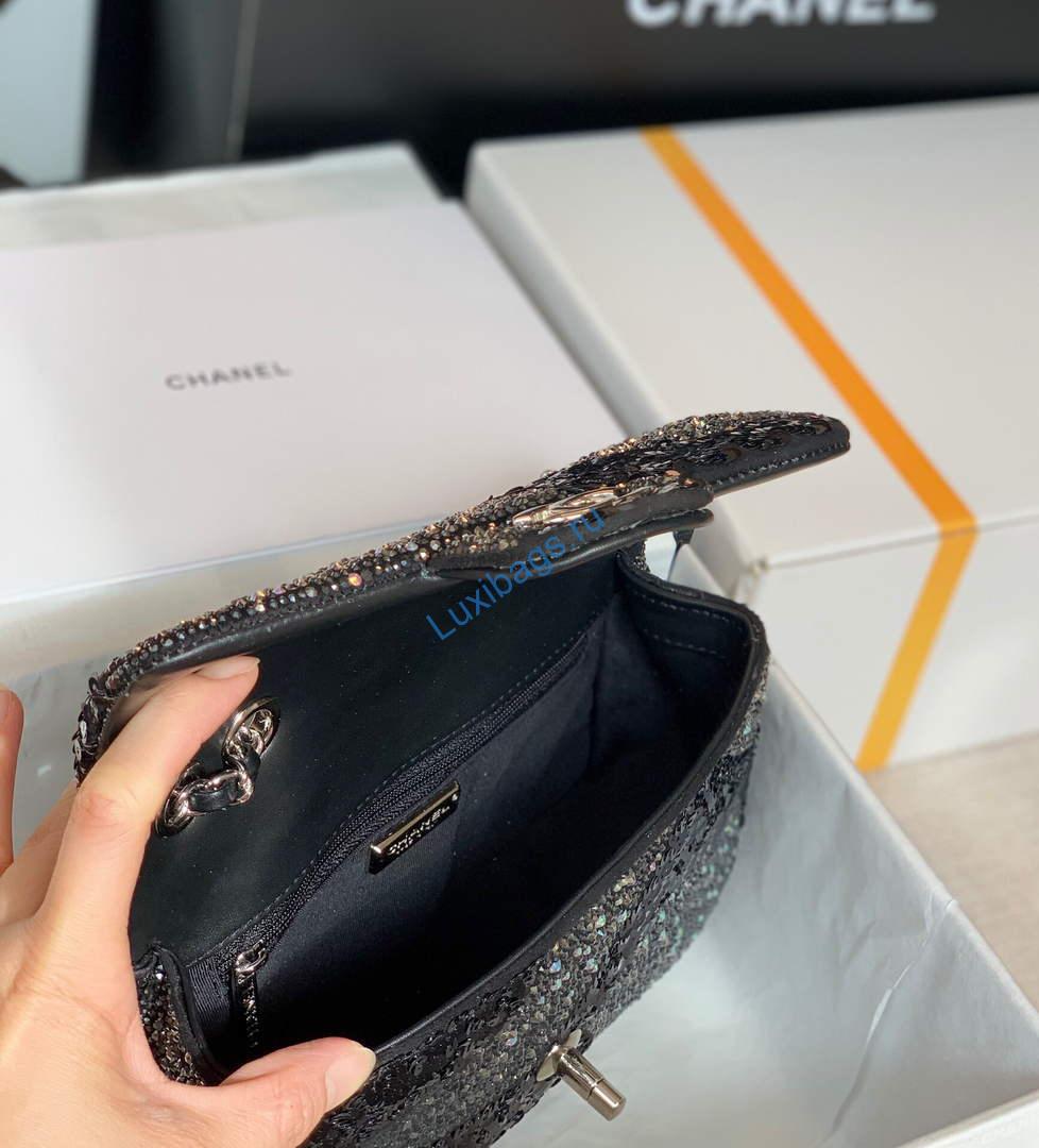 Chanel 2022 CF Flap Rhinestone Limited Edition Bag Sequins Black | chanel 2022 cf flap rhinestone limited edition bag black 09