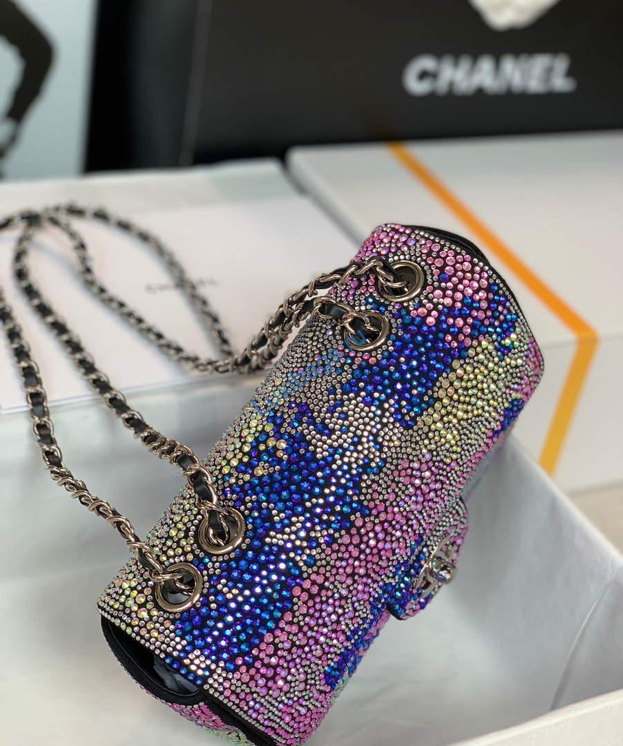 Chanel 2022 CF Flap Rhinestone Limited Edition Bag Sequins Red and Blue | chanel 2022 cf flap rhinestone limited edition bag red 03