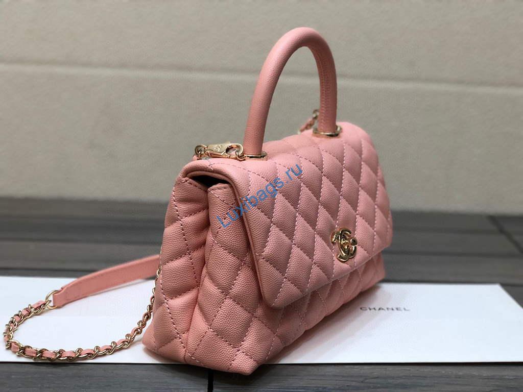 Chanel A92990 Medium Flap Bag With Top Handle Bag Pink | chanel a92990 meduim flap bag with top handle handbag 091