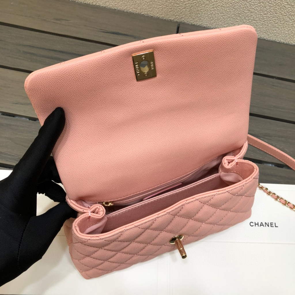 Chanel A92990 Medium Flap Bag With Top Handle Bag Pink | chanel a92990 meduim flap bag with top handle handbag 097