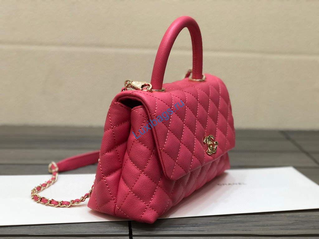 Chanel A92990 Medium Flap Bag With Top Handle Bag Rose Red | chanel a92990 meduim flap bag with top handle handbag 102