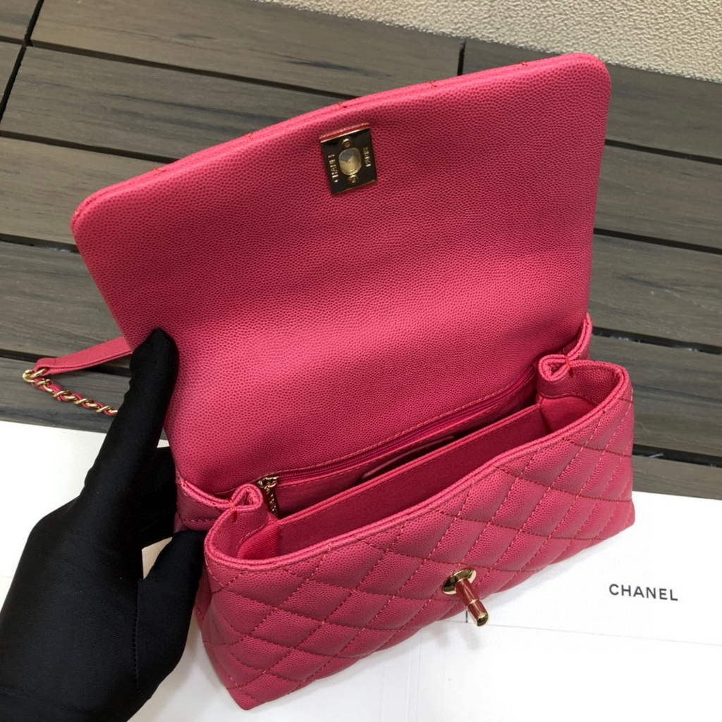 Chanel A92990 Medium Flap Bag With Top Handle Bag Rose Red | chanel a92990 meduim flap bag with top handle handbag 107