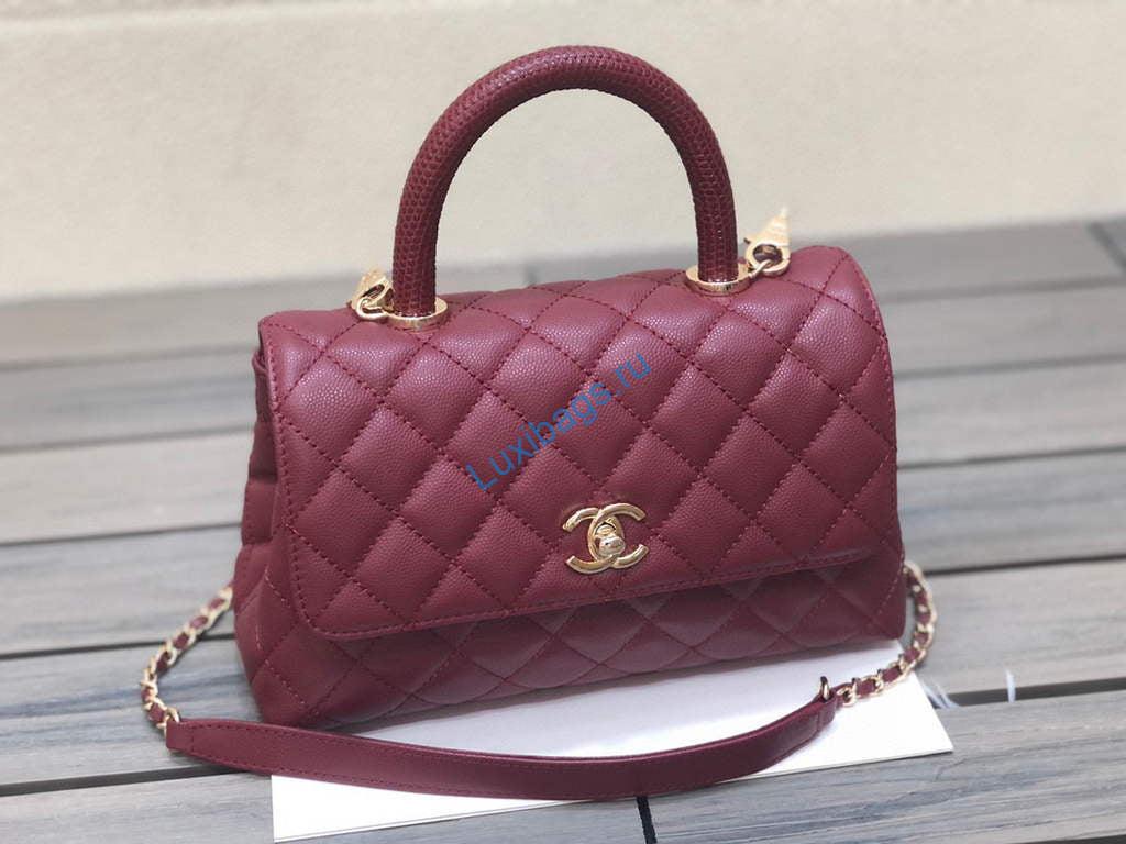 Chanel A92990 Medium Flap Bag With Top Handle Bag Wine Red | chanel a92990 meduim flap bag with top handle handbag 118