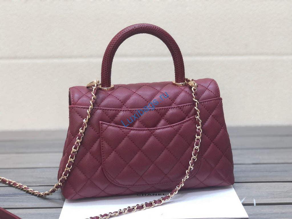 Chanel A92990 Medium Flap Bag With Top Handle Bag Wine Red | chanel a92990 meduim flap bag with top handle handbag 119
